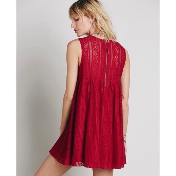 Free People Tu Es La Ruby Red Swing Mini Dress Medium - Picture 5 of 16